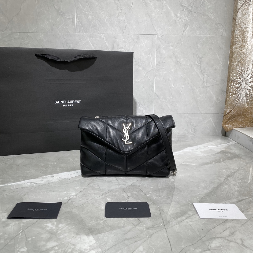 2020 cheap Saint Laurent Loulou Puffer mini Bag in black quilted lambskin leather
